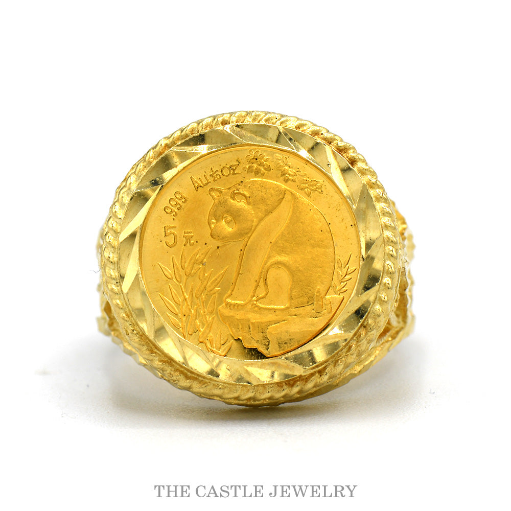 1993 Chinese Gold Panda Coin Ring with Filigree Sides in 14k
