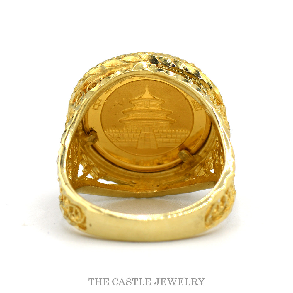 1993 Chinese Gold Panda Coin Ring with Filigree Sides in 14k