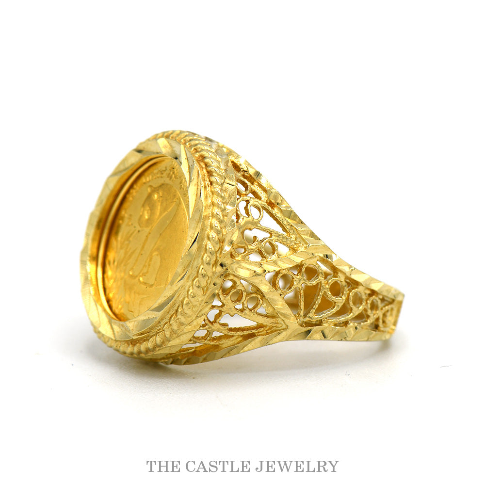 ⑤王冠RING中 真鍮 1993 Chinese Gold Panda Coin Ring with Filigree Sides in 14k