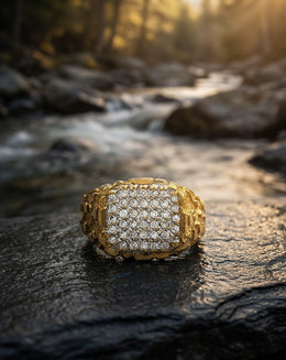 Men's 0.38cttw Square Diamond Cluster Ring with Nugget Design Sides in 14k Yellow Gold