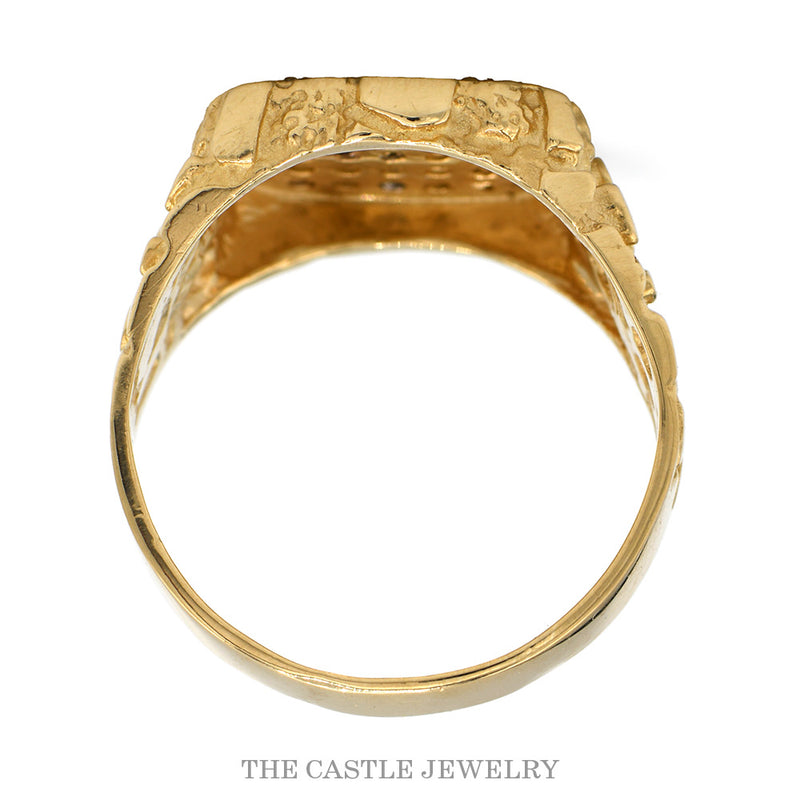 Front-facing view of the 14k yellow gold men's diamond cluster ring