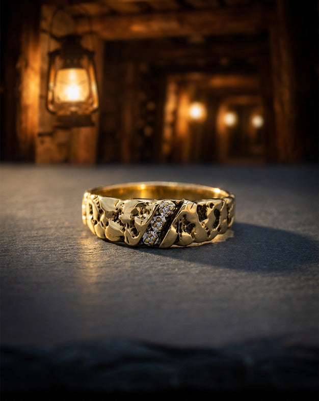 Diagonally Set Diamond Accented Nugget Textured Band in 10k Yellow Gold