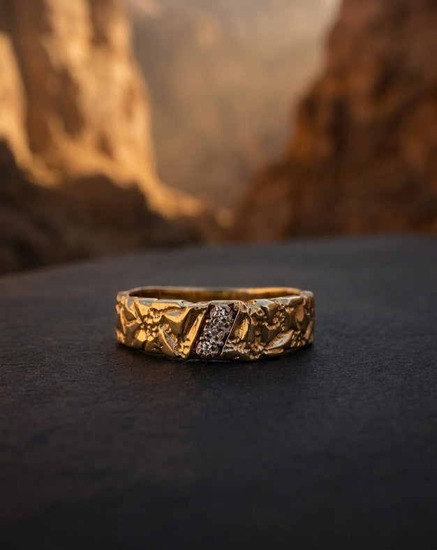 Illusion Set Diagonal Diamond Row Nugget Band in 10k Yellow Gold
