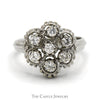 7 Diamond Cluster Ring with Open Beaded Design in 14k White Gold - Thumbnail 1