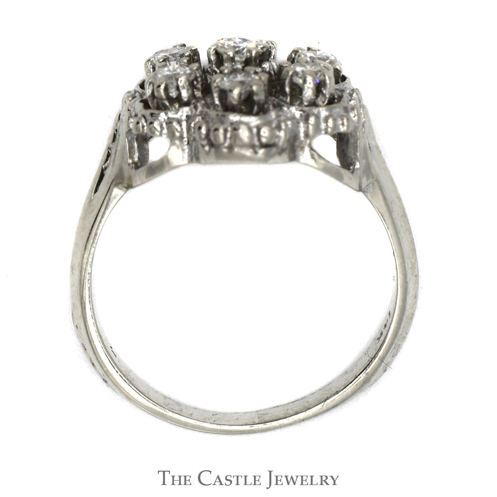 7 Diamond Cluster Ring with Open Beaded Design in 14k White Gold