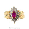 Marquise Shaped Ruby Ring with Illusion Set Diamond Halo in 10k Yellow Gold - Thumbnail 1