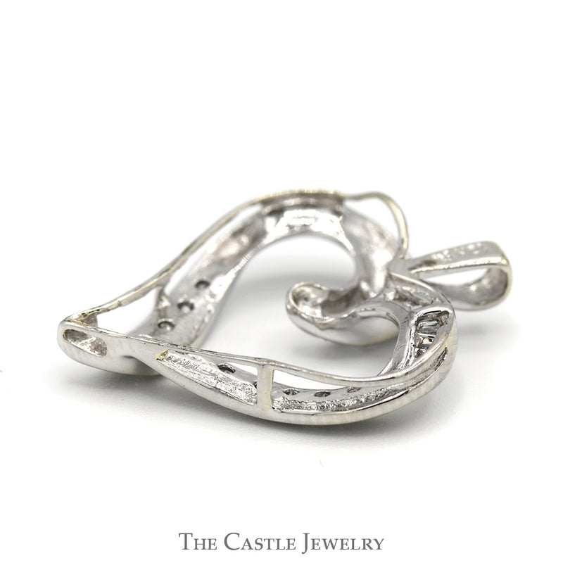 Open Heart Shaped Pendant with Baguette and Round Channel Set Diamonds in 10k White Gold
