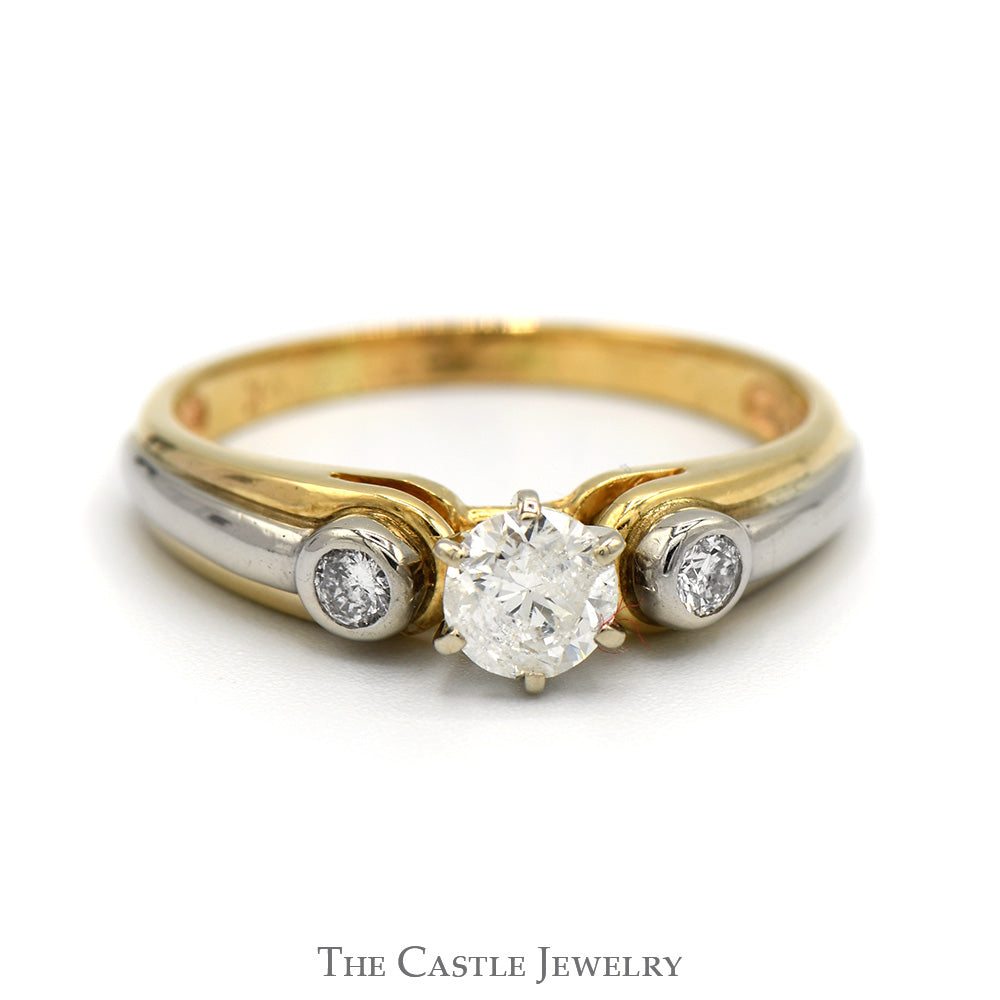 Three Stone Diamond Engagement Ring in Two Tone 10k Yellow and White Gold
