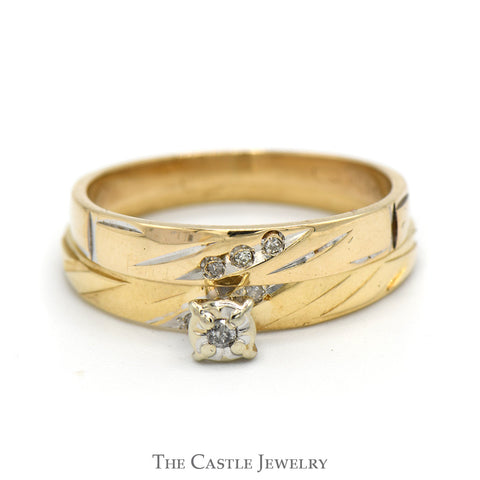 Diamond Engagement Ring with Matching Diamond Band in 10k Yellow Gold
