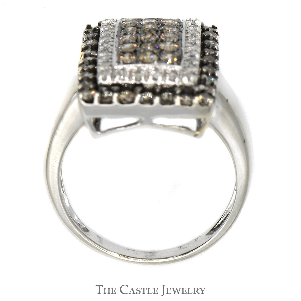 1cttw Rectangular Cocoa and White Diamond Cluster Ring in 14k White Gold