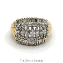 5 Row Band with 1.50cttw Marquise, Round, & Baguette Diamonds