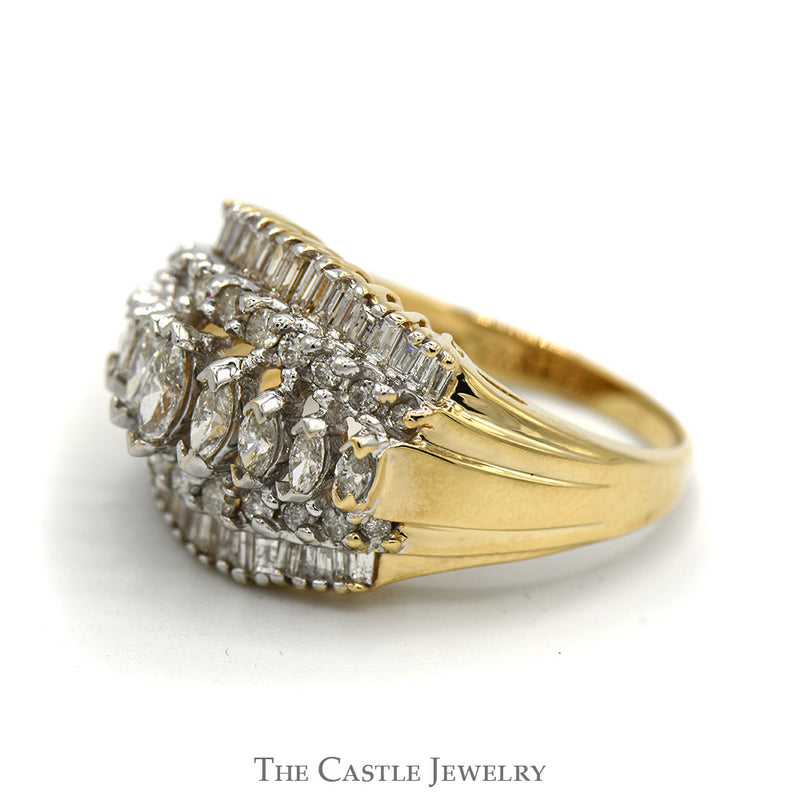 5 Row Band with 1.50cttw Marquise, Round, & Baguette Diamonds