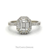 1cttw Baguette Diamond Cluster Engagement Ring with Diamond Halo & Accented Sides in 14k White Gold - Thumbnail 1