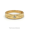 Tapered Wedding Band with Ornate Engraving and Diamond Accent in 10k Yellow Gold - Thumbnail 1