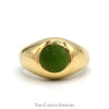 Round Green Jade Dome Men's Ring with Polished Sides in 14k Yellow Gold - Thumbnail 1