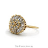 3/4cttw Round Diamond Cluster Ring with Baguette Cut Diamond Halo in 10k Yellow Gold - Thumbnail 3