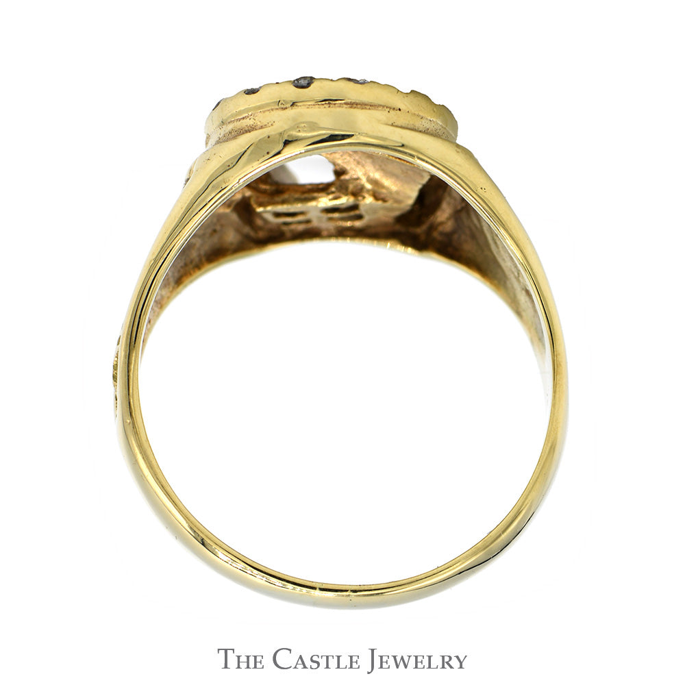 Men's Horseshoe Ring with Horse Head Center and Cubic Zirconia Accents in 10k Yellow Gold