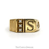 Diamond Accented "S" Stamped Men's Ring with Ridge Texture and Cherry Engraving in 10k Yellow Gold - Thumbnail 1