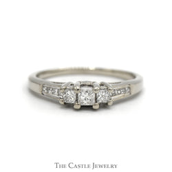 1/3cttw Three Stone Princess Cut Diamond Engagement Ring with Channel Set Accented Sides in 14k White Gold