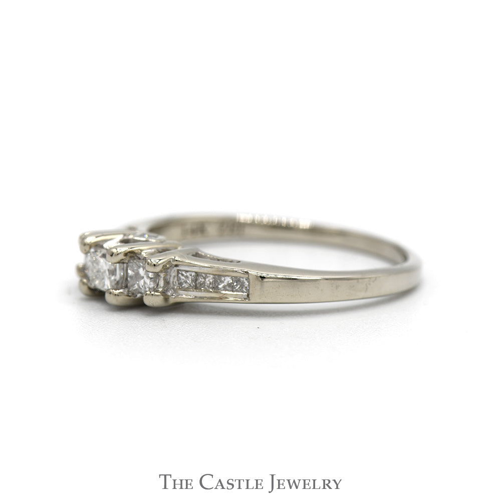 1/3cttw Three Stone Princess Cut Diamond Engagement Ring with Channel Set Accented Sides in 14k White Gold