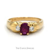 Oval Cut Ruby Ring with White Sapphire Accented Sides in 14k Yellow Gold - Thumbnail 1