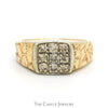 Square Shaped 1/2cttw Diamond Cluster Ring with Textured Nugget Sides in 10k Yellow Gold - Thumbnail 1