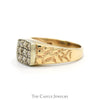Square Shaped 1/2cttw Diamond Cluster Ring with Textured Nugget Sides in 10k Yellow Gold - Thumbnail 3
