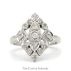Antique Style 1/4cttw Diamond Cluster Shield Ring in 10k White Gold - Thumbnail 1