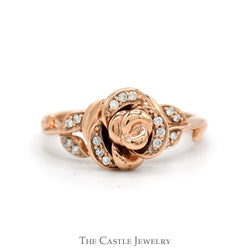 Diamond Accented Rose Style Enchanted Disney Belle Designer Ring in 10k Rose Gold