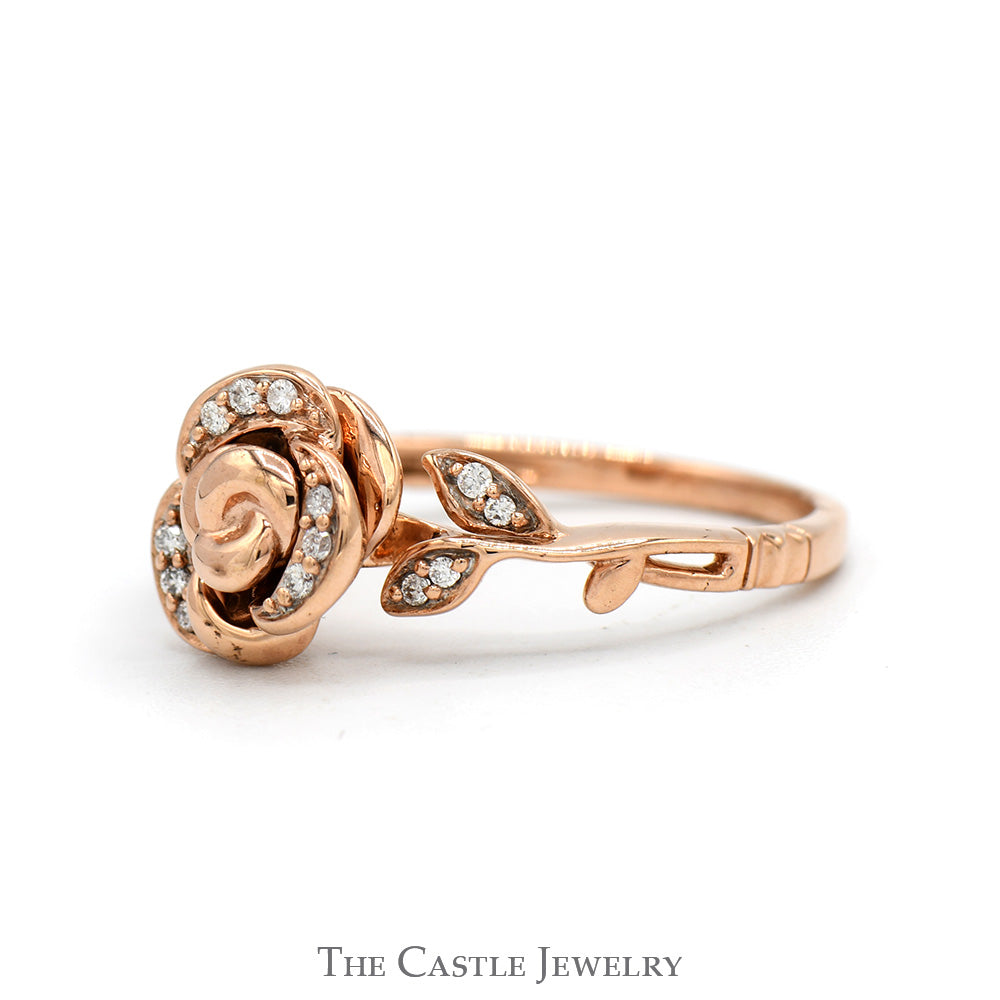 Diamond Accented Rose Style Enchanted Disney Belle Designer Ring in 10k Rose Gold
