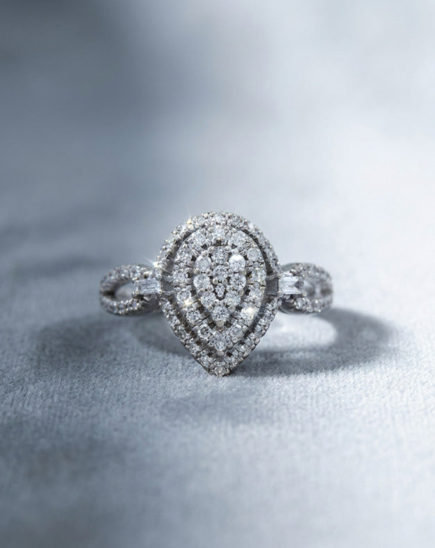 0.50ctw Pear-Shape Diamond Cluster Ring with Double Halo in 10k White Gold