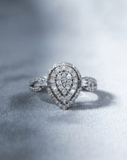 0.50ctw Pear-Shape Diamond Cluster Ring with Double Halo in 10k White Gold