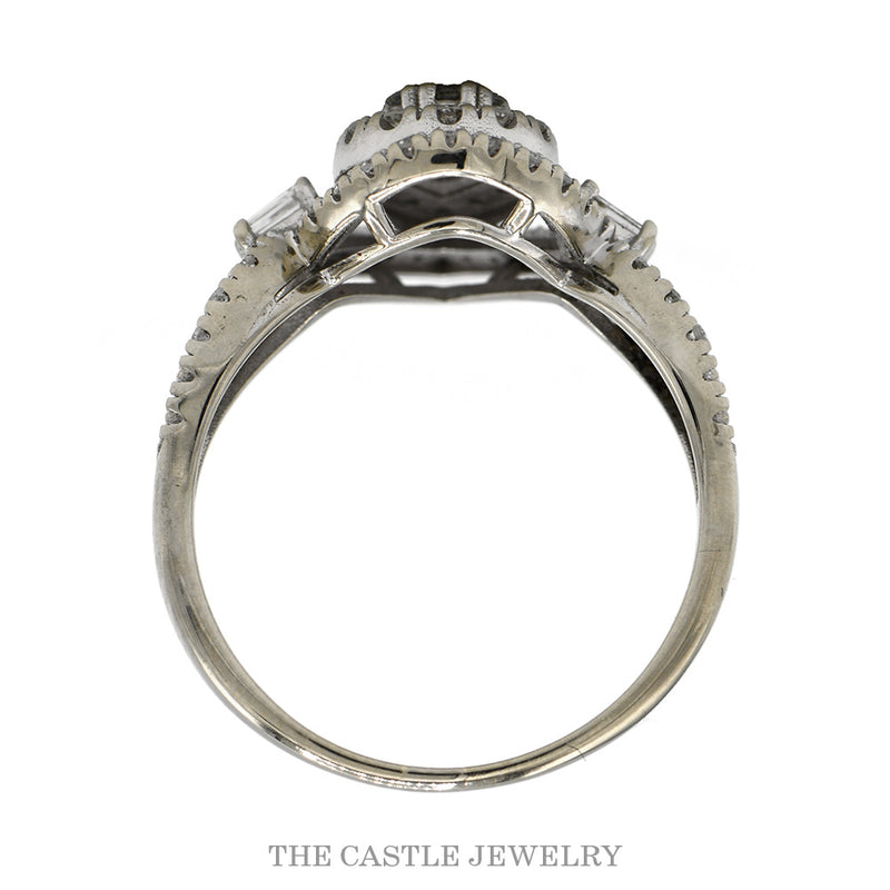 Front-facing view of the 10k white gold pear diamond cluster halo ring