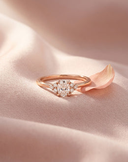 0.64ctw Lab-Grown Oval Diamond Engagement Ring with Six-Stone Cluster Shoulders in 14k Rose Gold