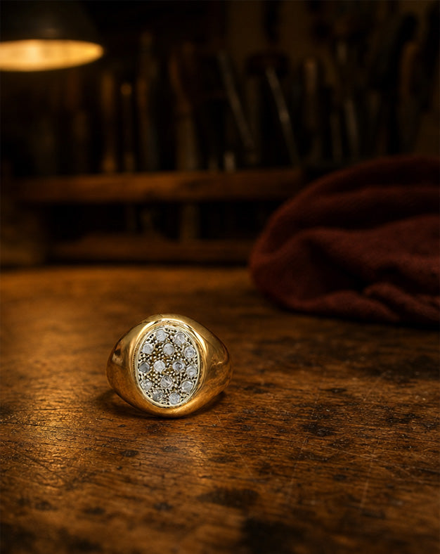 Men's .35cttw Oval Diamond Cluster Signet Ring in 10k Yellow Gold