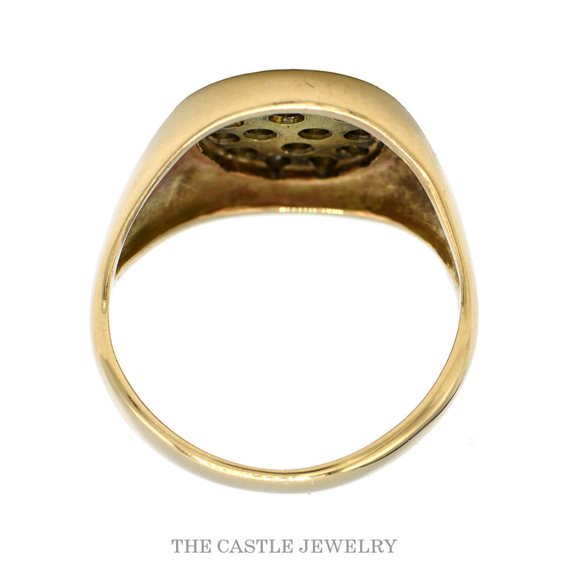 Front-facing view of the men's oval diamond cluster signet ring in 10k yellow gold