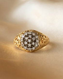 0.25ctw Round Diamond Cluster Ring with Filigree Scroll Shoulders in 10k Yellow Gold