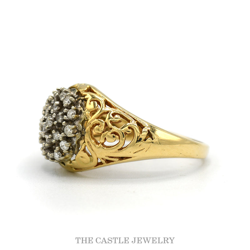 Side profile of the 10k yellow gold diamond cluster ring