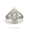 14k white gold triple split shank round diamond cluster ring — top view - Thumbnail 1