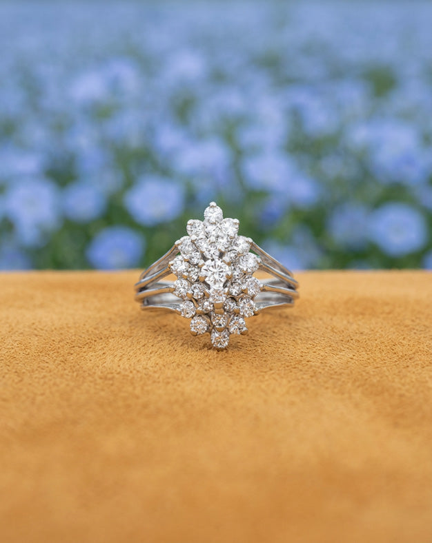 Triple Split Shank 1.25cttw Round Diamond Cluster Ring in 14k White Gold
