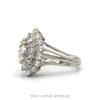 Side profile of the 14k white gold diamond cluster ring showing the three open rails - Thumbnail 2