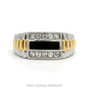 Men's Black Onyx Ring with Diamond Edges and Luxury Watch-Link Sides in 14k Two-Tone Gold