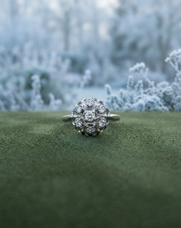 .38cttw 7 Round Diamond Flower Cluster Ring in 14k White Gold