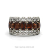 14k white gold seven oval cognac zircon band with diamond lace borders — top view - Thumbnail 1