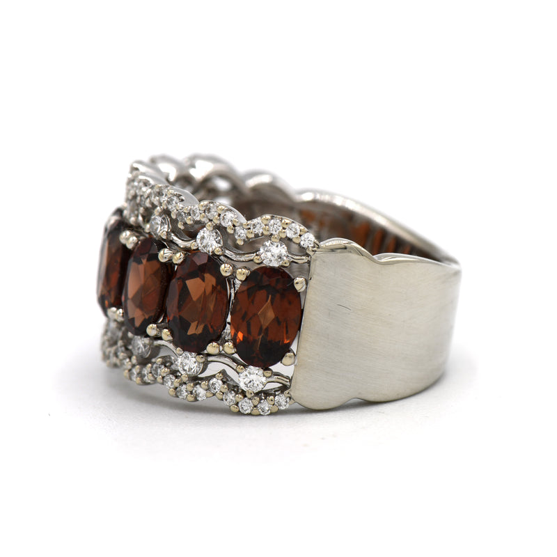 Side profile of the 14k white gold cognac zircon diamond band