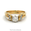 Round Brilliant Cut Diamond Bridal Set with Diamond Accented Soldered Band in 14k Yellow Gold - Thumbnail 1