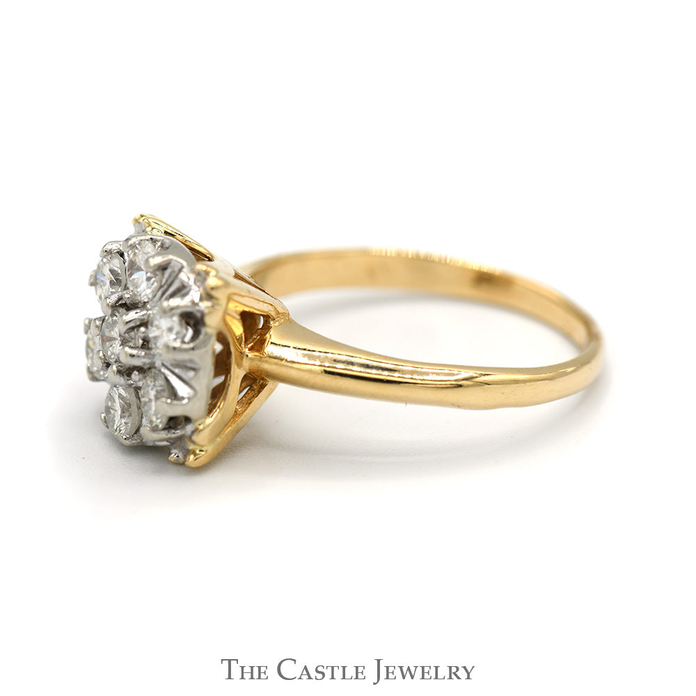 Square Shaped 1cttw 7 Diamond Cluster Ring in 14k Yellow Gold
