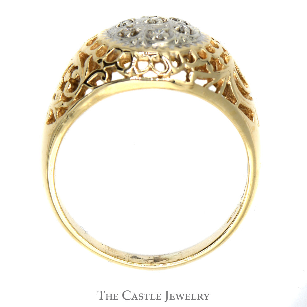 7 Diamond Kentucky Cluster Ring with Filigree Sides in 14k Yellow Gold ...