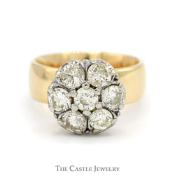 2cttw 7 Round Diamond Cluster Ring with Wide Polished Sides in 14k Yellow Gold