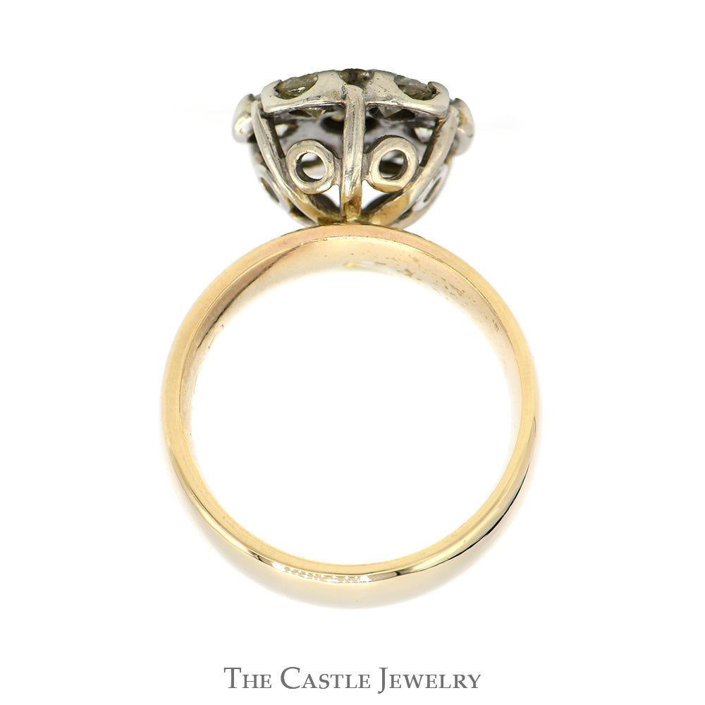 2cttw 7 Round Diamond Cluster Ring with Wide Polished Sides in 14k Yellow Gold